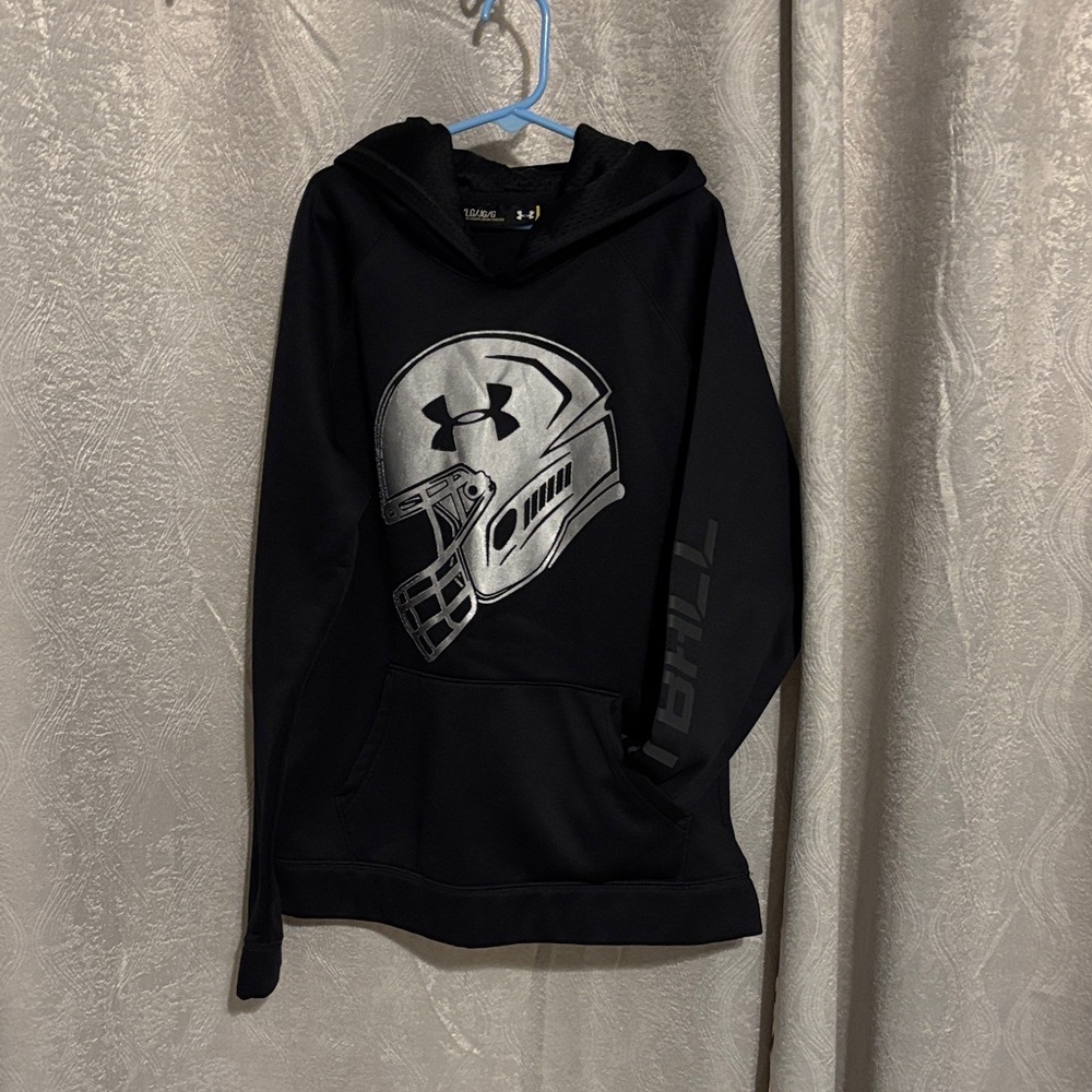 Under Armour Black Hoodie with Metallic Helmet Graphic